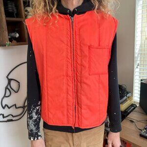 Vintage 80s Blaze Orange Zip Up Puffer Vest ~ Size XL